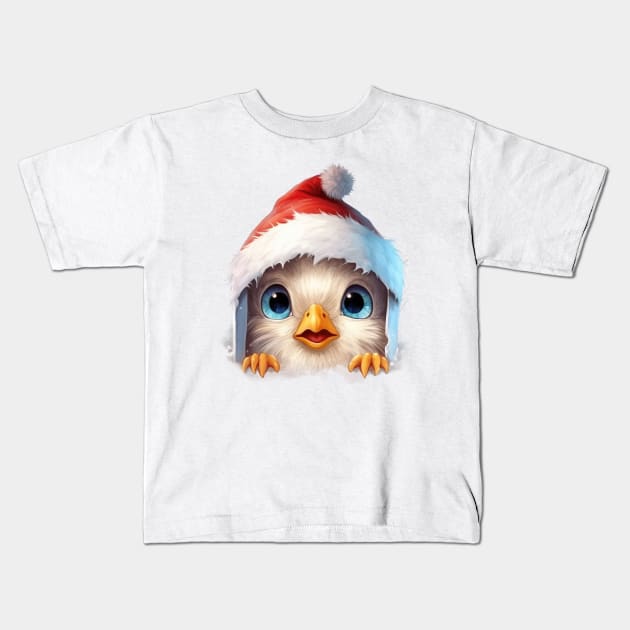 Christmas Peeking Baby Chicken Kids T-Shirt by Chromatic Fusion Studio